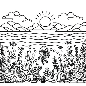 Printable Ocean Scene Coloring Page for Kids Coloring Page