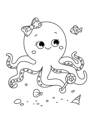 Adorable Octopus and Friends Coloring Page