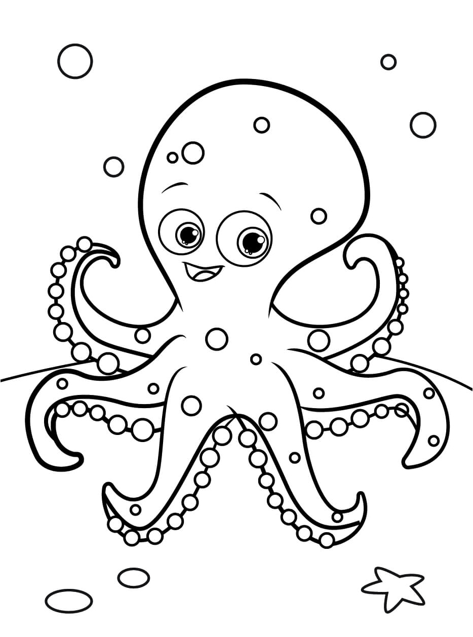 Octopus Fun with Starfish Coloring Page