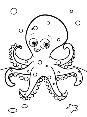 Octopus Fun with Starfish Coloring Page