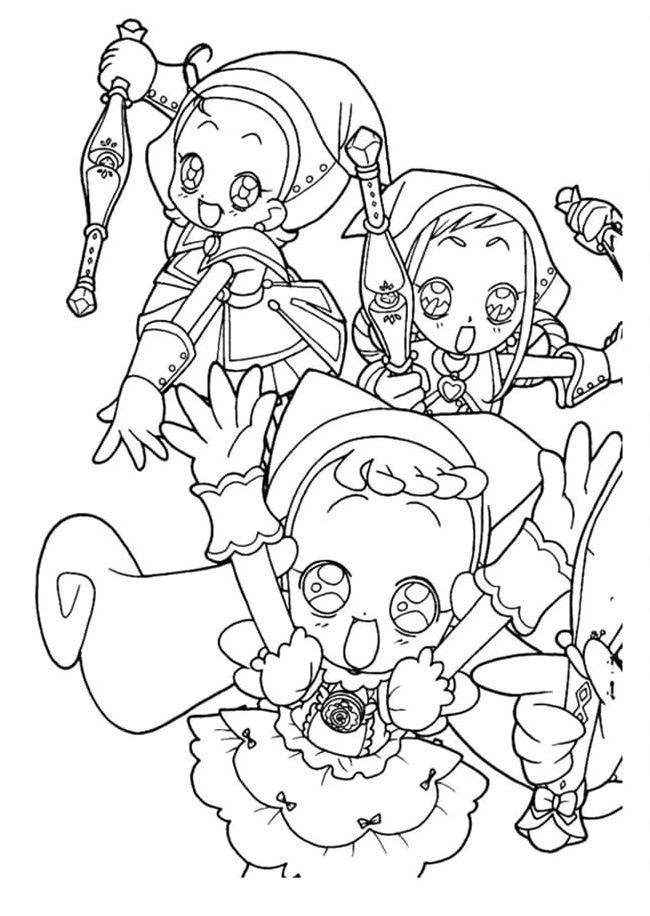 Adorable characters from Ojamajo Doremi Coloring Page