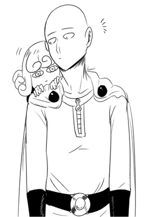 Saitama and Tatsumaki on a coloring page