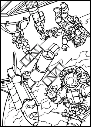 Astronauts in Outer Space Coloring Page