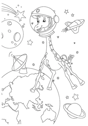 Outer Space Giraffe Coloring Page