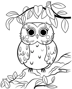 Adorable Owl Perched on a Tree Branch Coloring Page