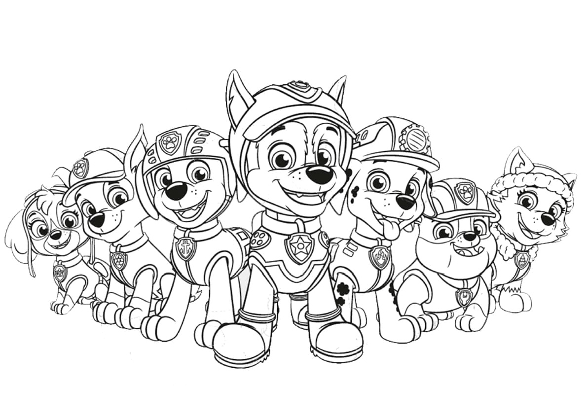All Characters from Paw Patrol Coloring Page