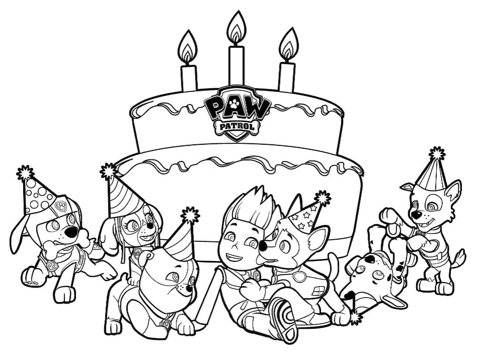 Birthday Paw Patrol Coloring Page