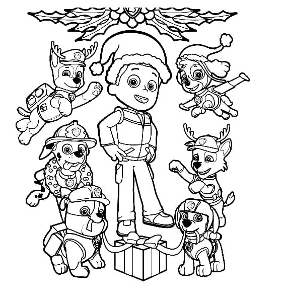 Christmas-themed Paw Patrol Coloring Page