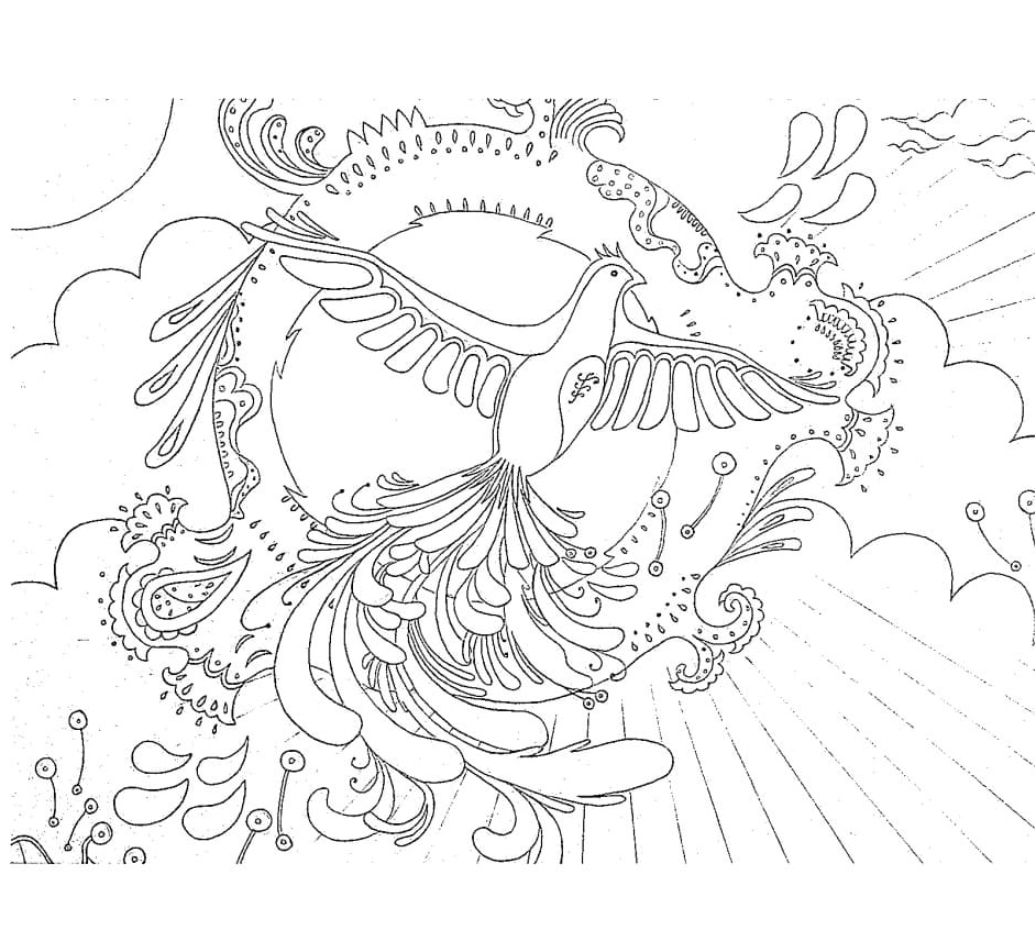 Phoenix Fantasy Flying in the Sky Coloring Page
