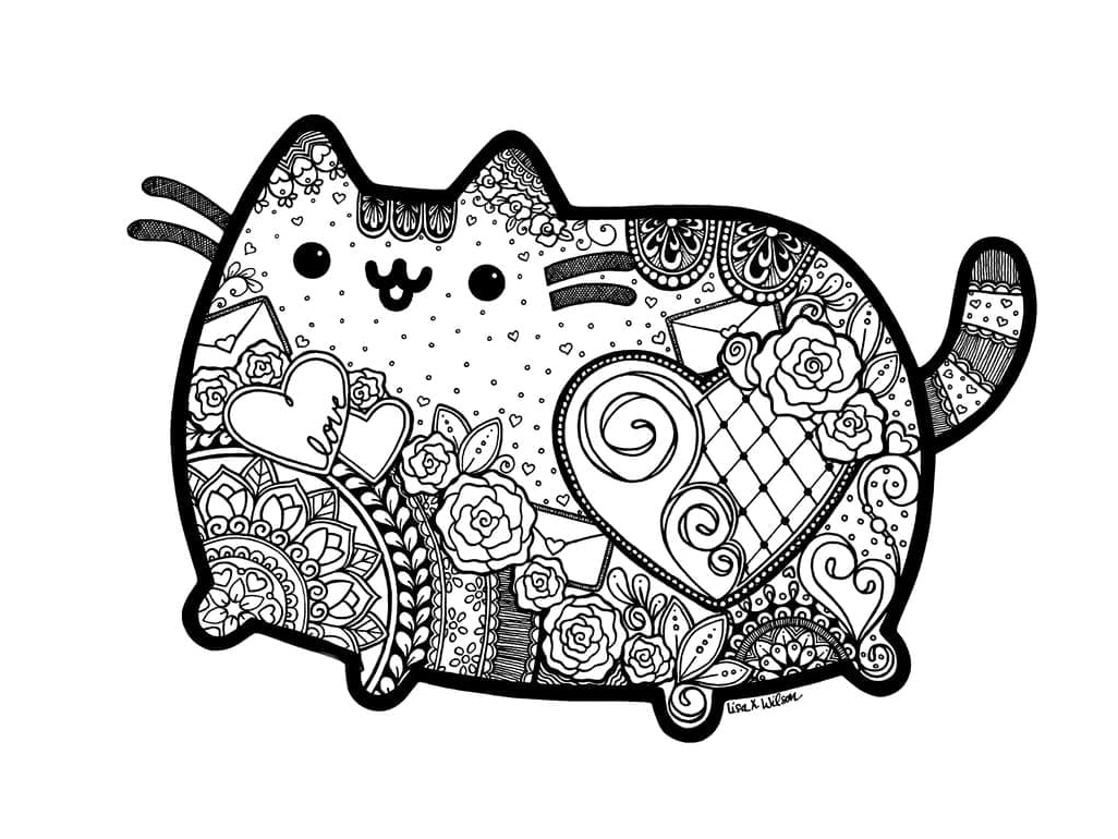 Adorable Pusheen Stress-Relief Coloring Page