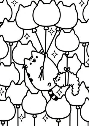 Ballooning Pusheen Coloring Page