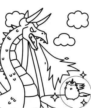 Dragon and Pusheen Dragon with Pusheen Coloring Page