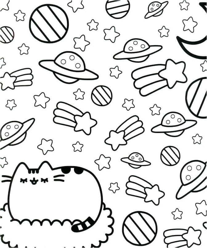 Outer Space Pusheen Coloring Page