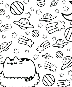 Outer Space Pusheen Coloring Page