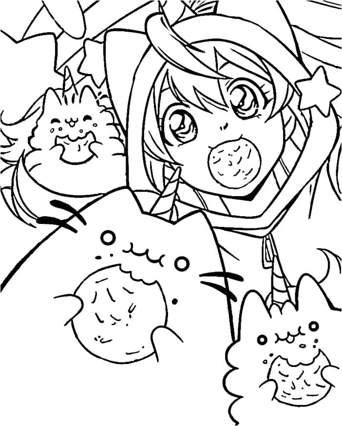 Pusheen Inspired Anime Character Coloring Page