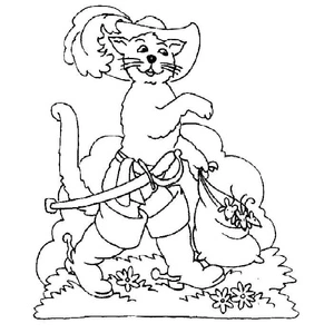 Puss in Boots Carrying a Bag of Mice Coloring Page