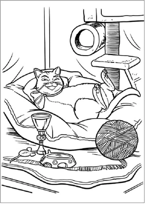 Puss in Boots Enjoying a Holiday Coloring Page