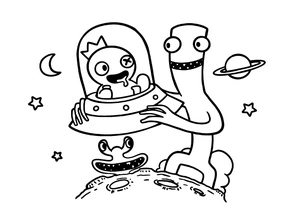 Friends in Blue and Green Rainbow Coloring Page