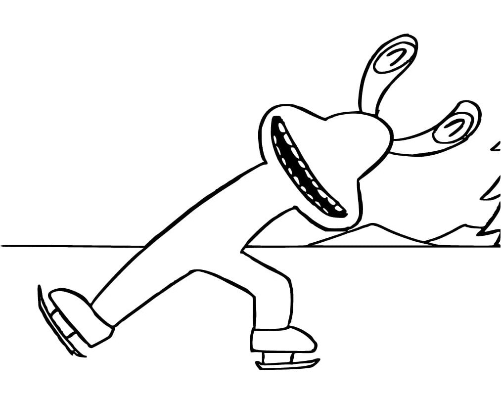 Ice Skating Fun with Pink Rainbow Friends Coloring Page