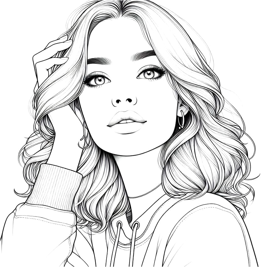 Realistic Girl with Amazing Features Coloring Page