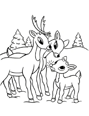 Rudolph and His Family Coloring Page