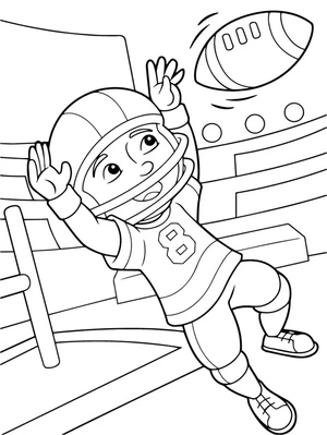 A young boy enjoys a game of American football. Coloring Page