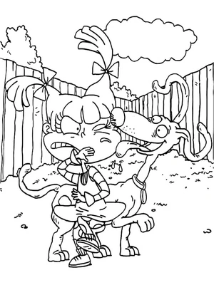 Angelica and Playful Pup Coloring Page