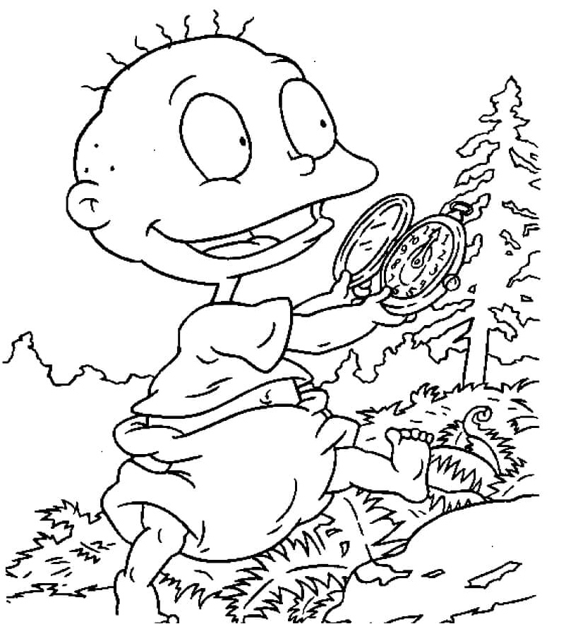 Tommy Discovers a Timepiece Coloring Page