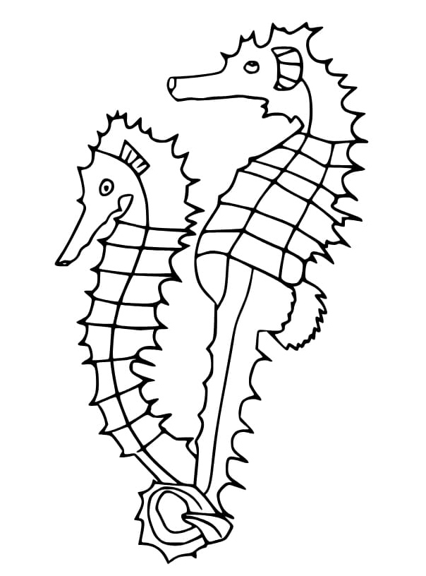 Colorful Seahorses for Children Coloring Page