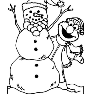 Elmo Building a Snowman in Winter