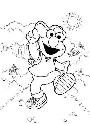 Elmo on a Mountain Hike Coloring Page