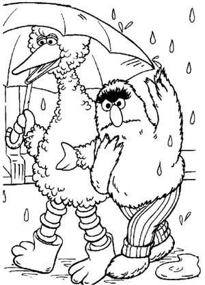 Upset Oscar is Unhappy About Walking in The Rain Coloring Page