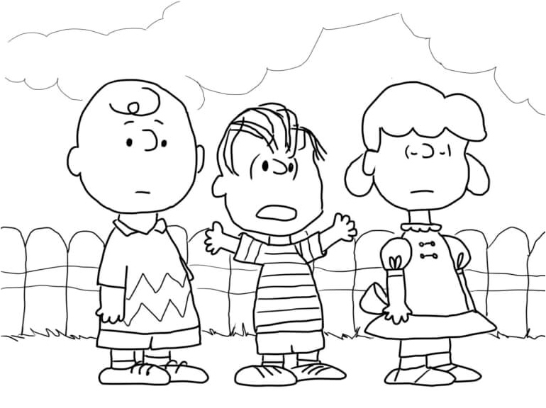 Charlie, Linus, and Lucy - A Trio of Friends Coloring Page