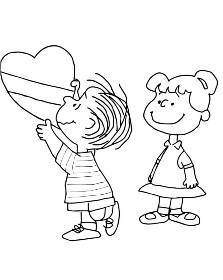 Linus Holding a Large Valentine Coloring Page