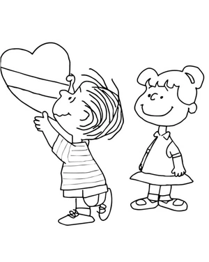 Linus Holding a Large Valentine Coloring Page