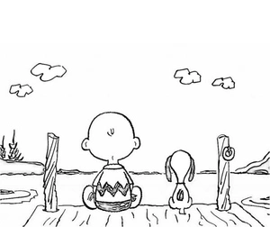 "Snoopy and Charlie Sitting on the Pier" Coloring Page