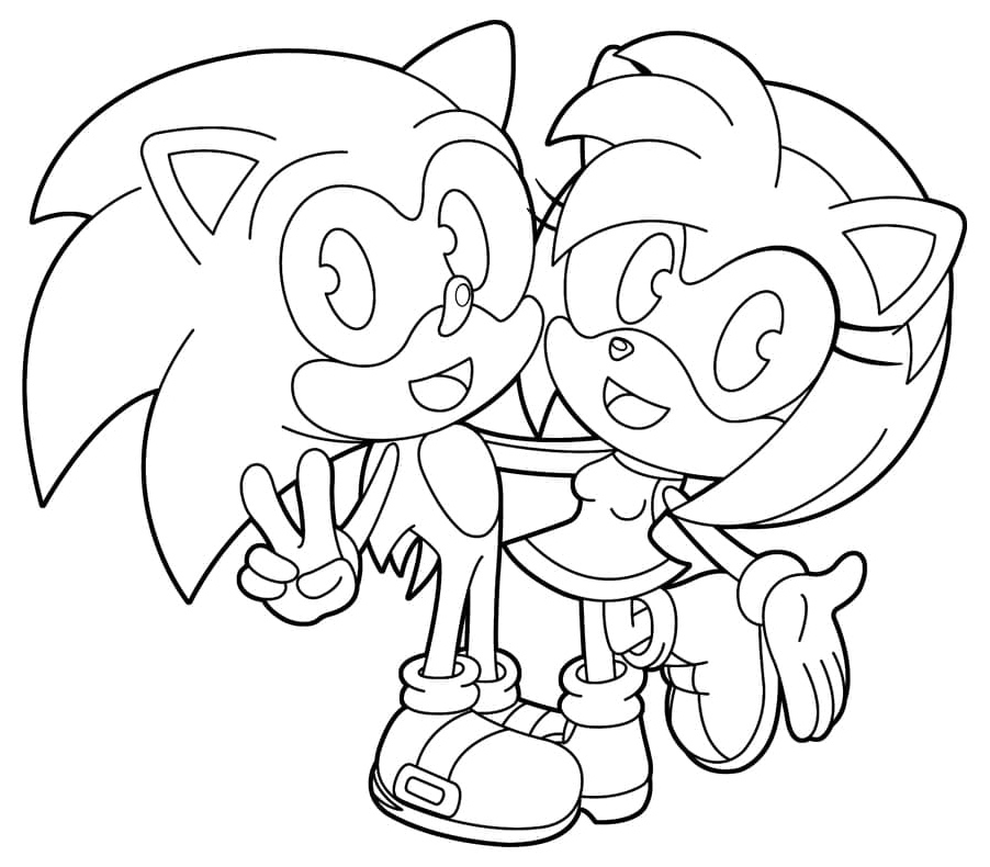 Adorable Sonic and Amy Rose Coloring Page