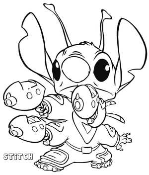 Stitch Holding Weapons - Coloring Page