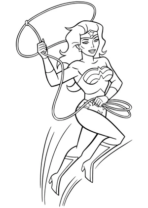 Wonder Woman with her Lasso of Truth is prepared to conquer the world! Coloring Page