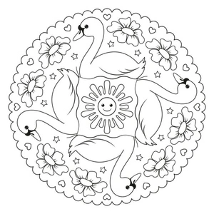 Mandala of Four Swans Coloring Page