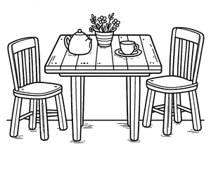 Printable Coloring Page of a Table and Chair Set