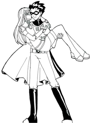 Robin Holds Starfire in Her Arms