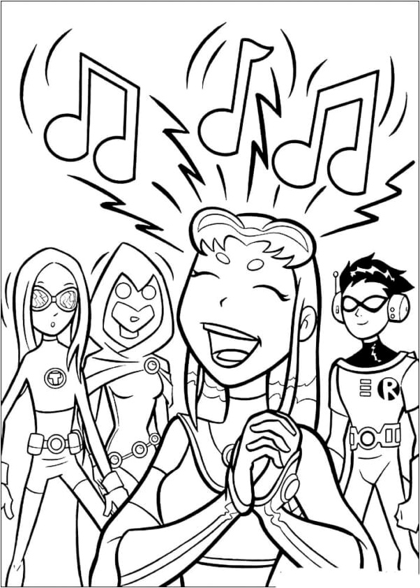 Starfire Singing with Friends Coloring Page