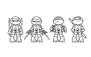 Four Small Ninja Turtles Coloring Page
