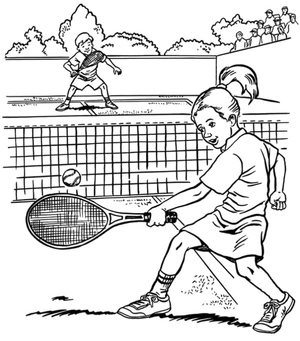 Boy and Girl Playing Tennis Coloring Page