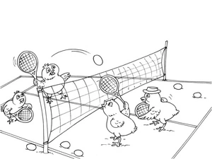Chickens Playing Tennis Coloring Page
