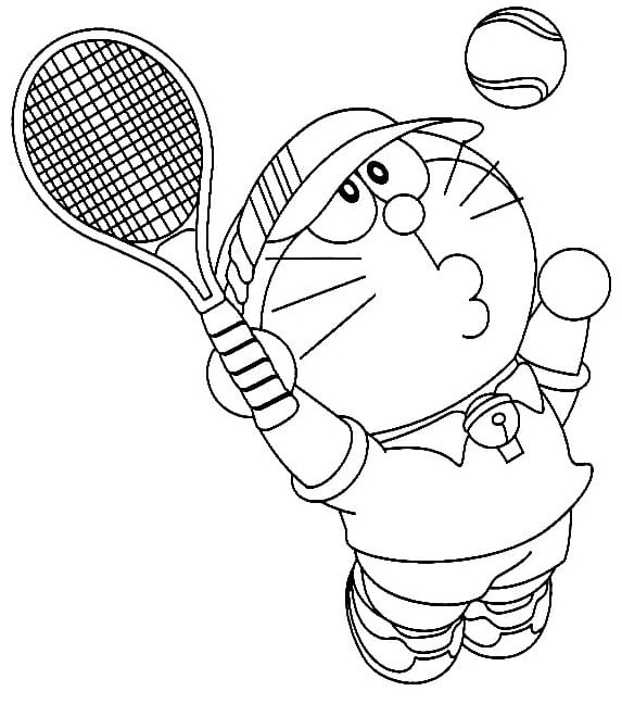 Doraemon Playing Tennis Coloring Page