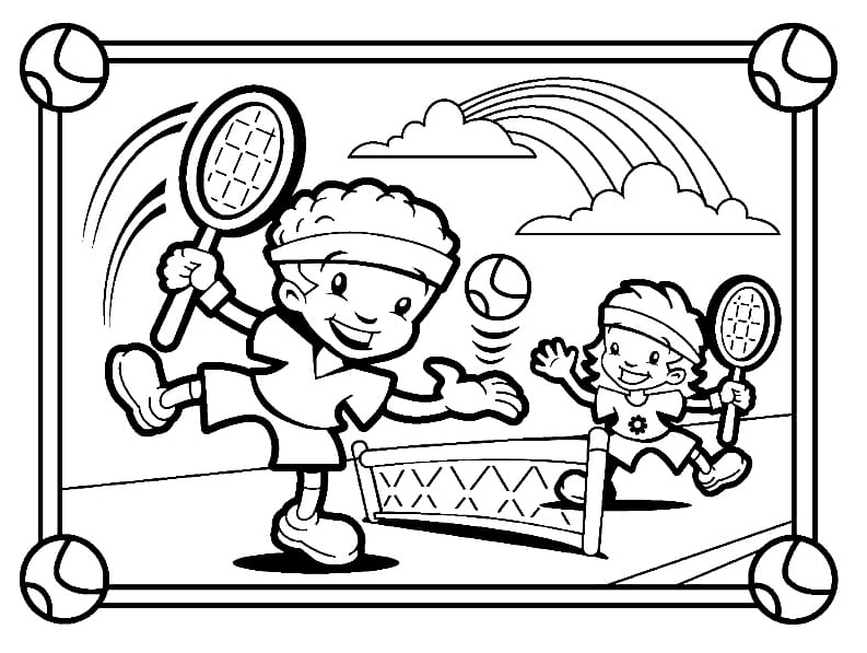 Kids Playing Tennis Coloring Page