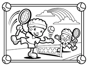 Kids Playing Tennis Coloring Page