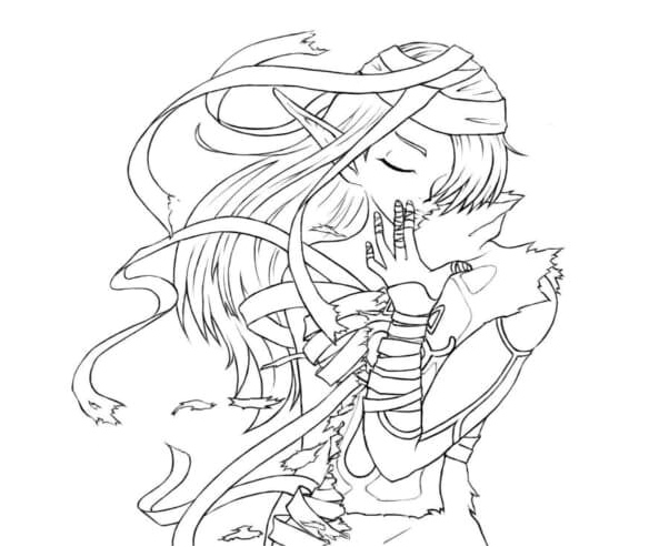 A Blonde-Haired Girl with Blue-Gray Eyes Coloring Page